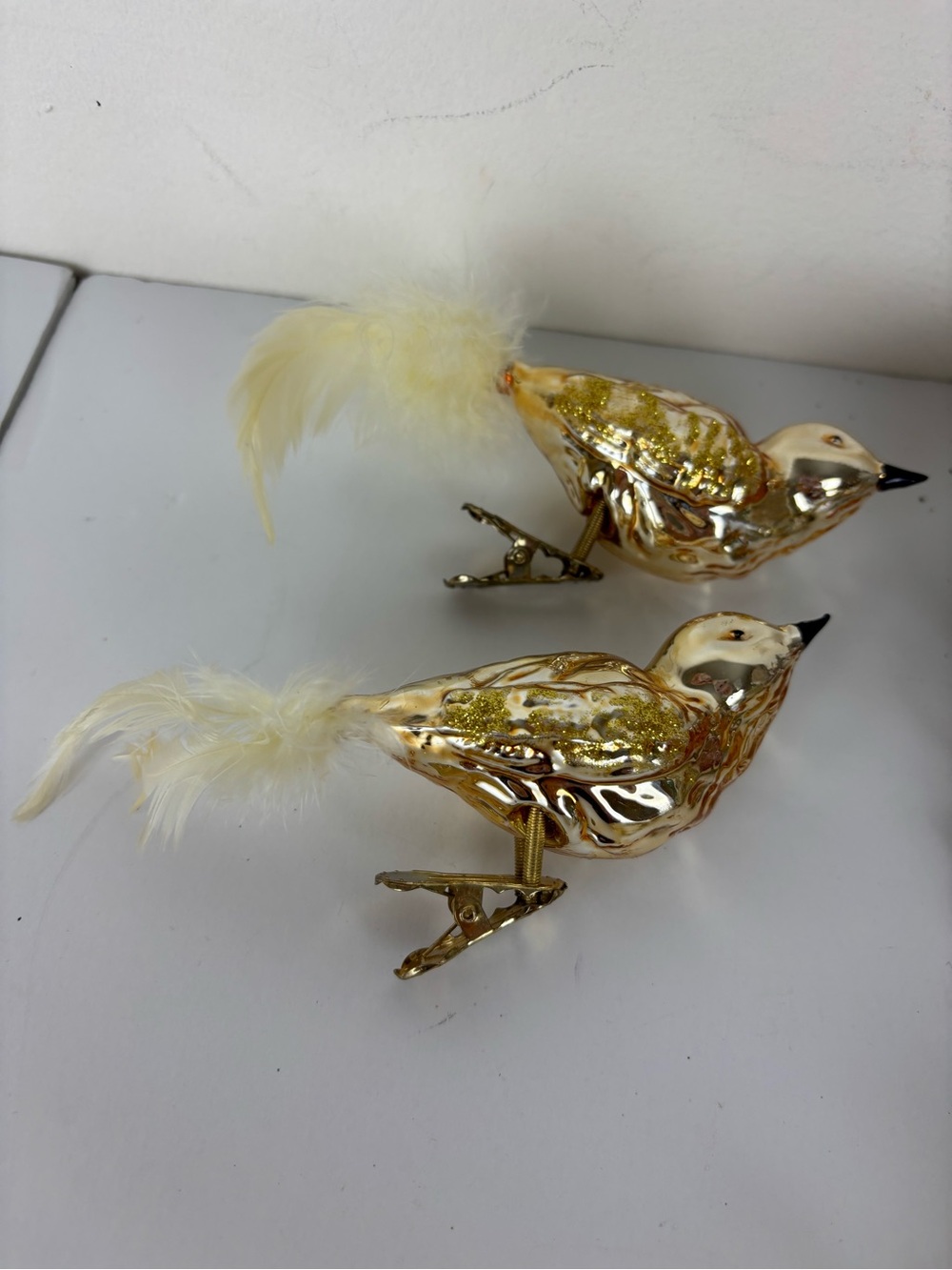 VTG Decorative Feathered & Glass Bird Ornaments - Gold, Cream & Burgundy-14pc - Picture 4 of 16